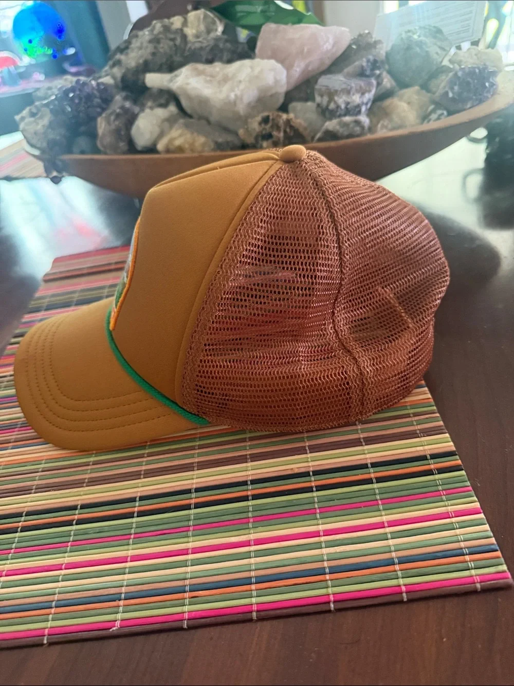 The North Face Tan Trucker Cap with Green Rope Accent